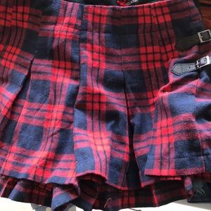 Navy blue and red plaid skort